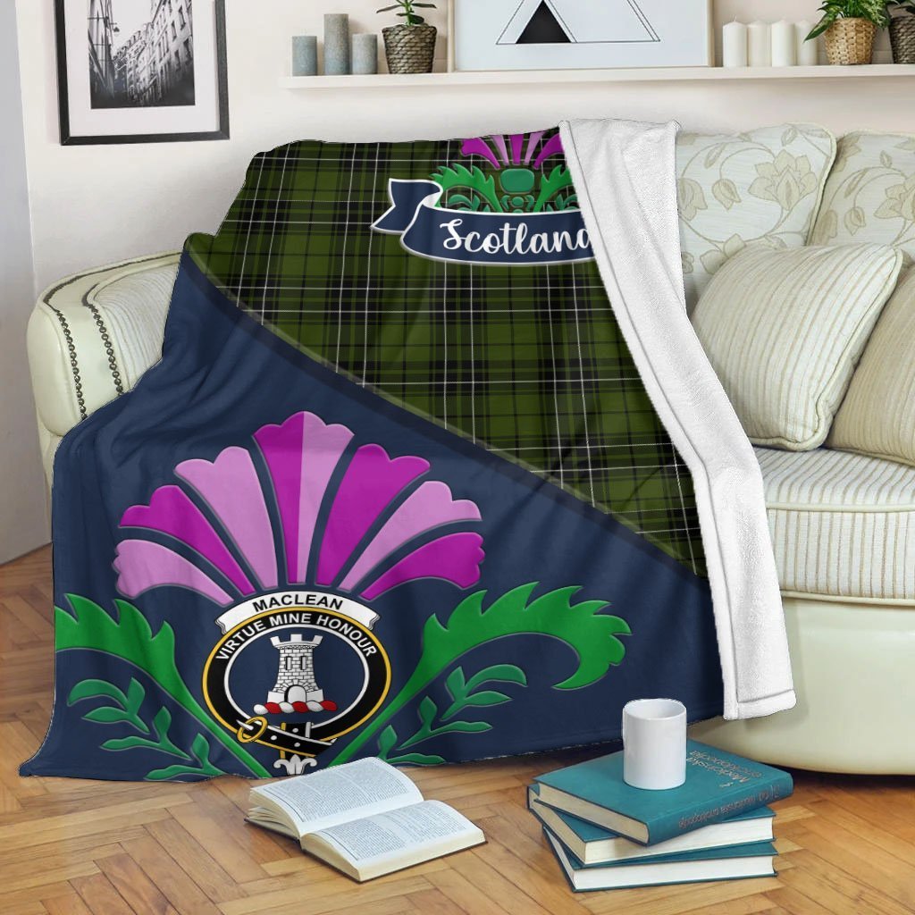 Clan MacLean Tartan Crest Premium Blanket Thistle Style FV93 Clan Hall Tartan Today   