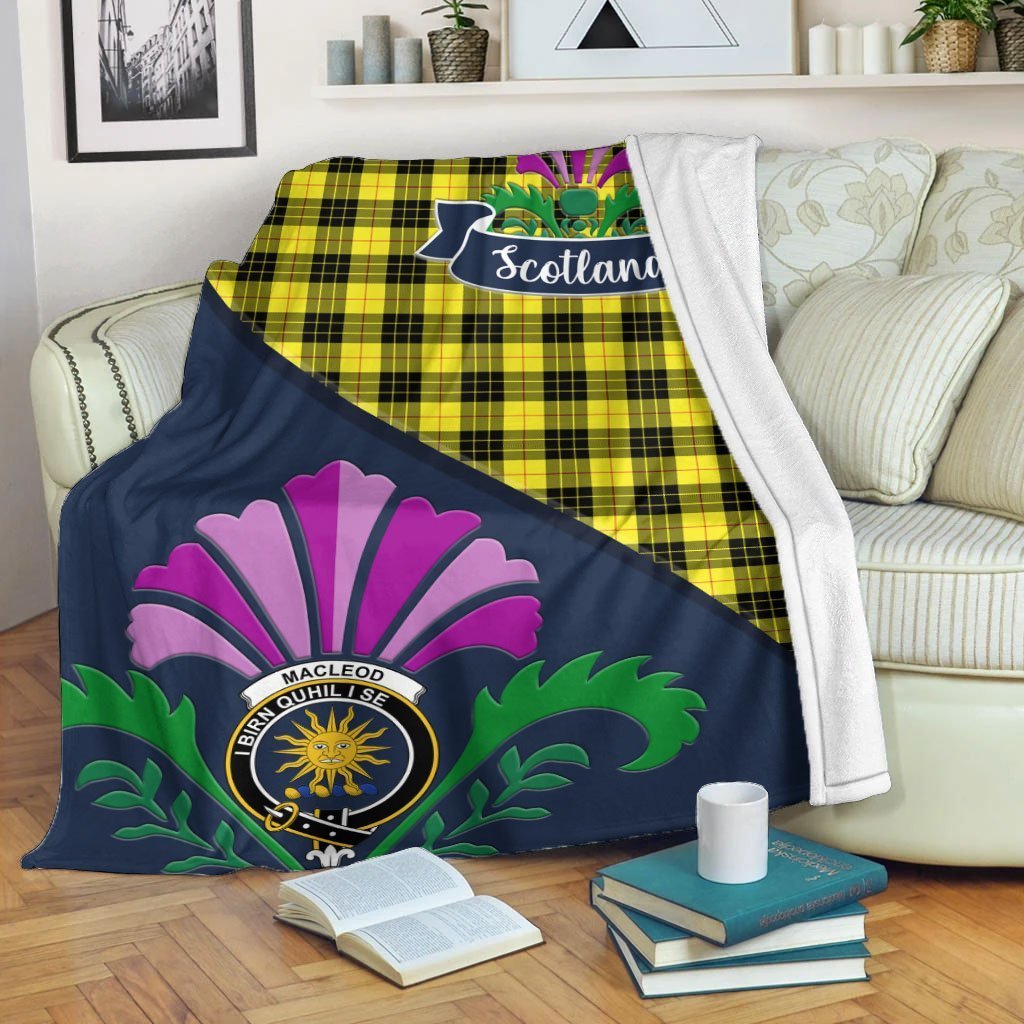 Clan MacLeod Tartan Crest Premium Blanket Thistle Style DV61 Clan Hall Tartan Today   