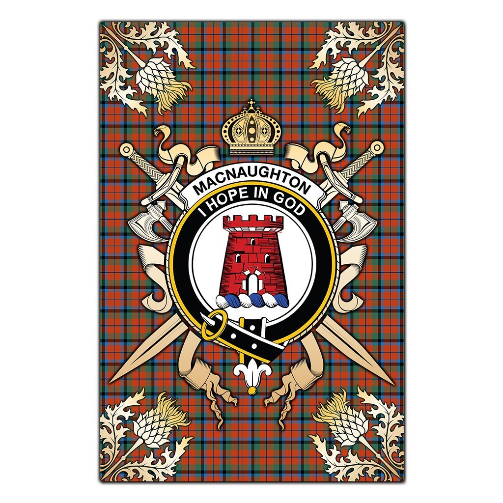 Clan MacNaughton Ancient Tartan Crest Black Garden Flag  - Gold Thistle  QP41 Clan MacNaughton Tartan Today   