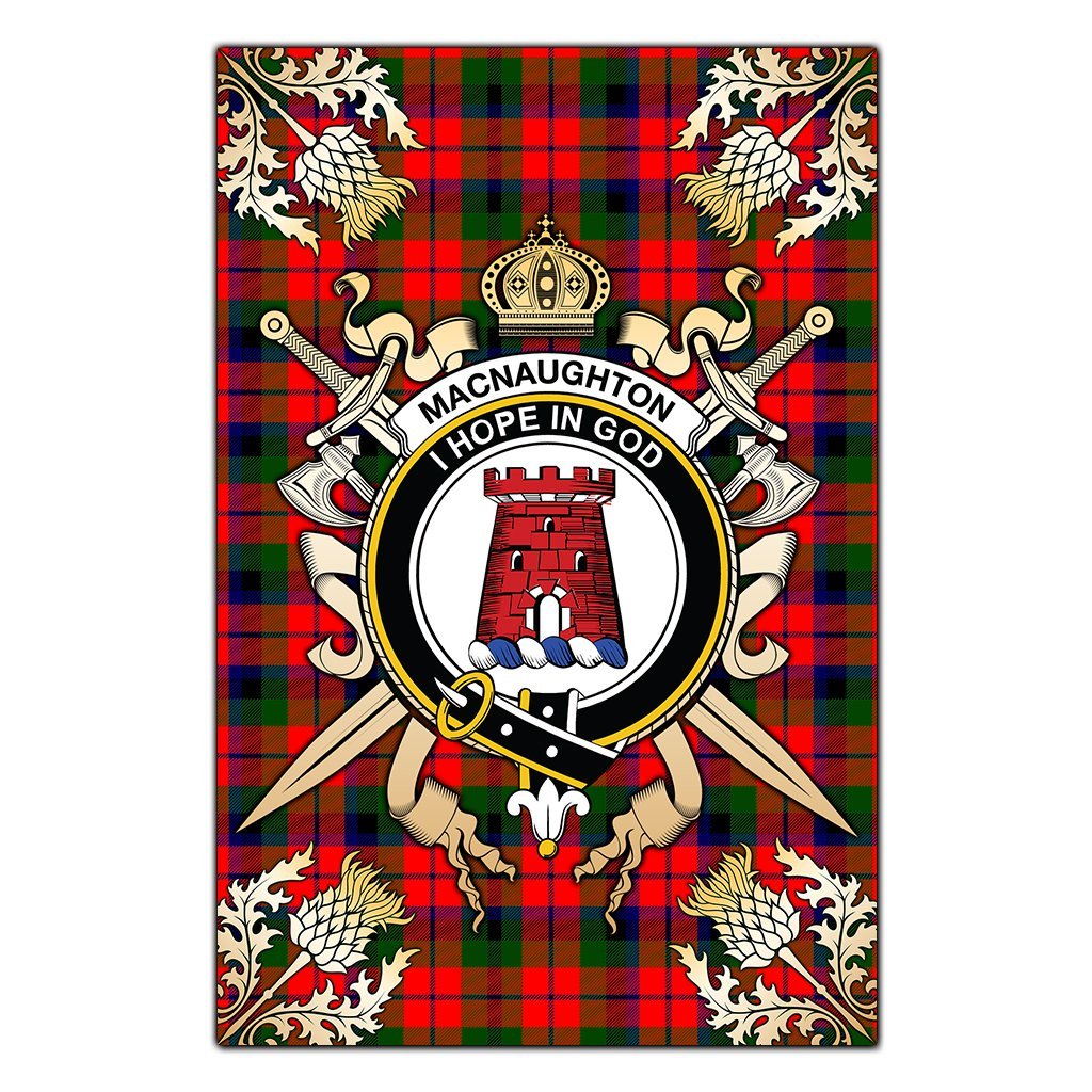 Clan Clan MacNaughton Modern Tartan Crest Black Garden Flag  - Gold Thistle  PQ59 Clan MacNaughton Tartan Today   