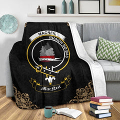 Clan MacNeil (of Barra) Crest Tartan Premium Blanket Black IZ94 Clan MacNeil / MacNeill Tartan Today   