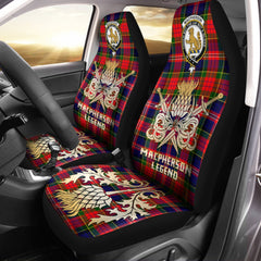 Clan MacPherson Modern Tartan Crest Car Seat Cover  - Gold Thistle Courage Symbol StyleXI69 Clan MacPherson Tartan Today   