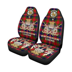 Clan MacPherson Modern Tartan Crest Car Seat Cover  - Gold Thistle Courage Symbol StyleXI69 Clan MacPherson Tartan Today   