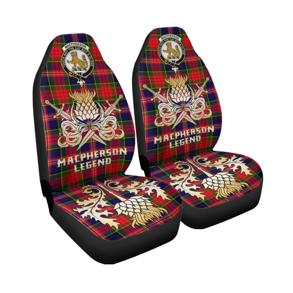 Clan MacPherson Modern Tartan Crest Car Seat Cover  - Gold Thistle Courage Symbol StyleXI69 Clan MacPherson Tartan Today   