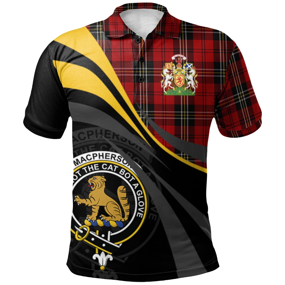 Clan MacPherson Red Cluny Tartan Polo Shirt - Royal Coat Of Arms Style MT80 MacPherson Red Cluny Tartan Tartan Polo   