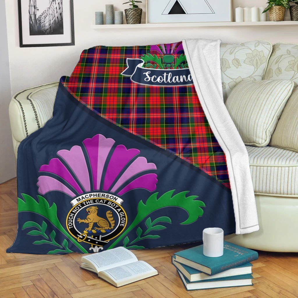 Clan MacPherson Tartan Crest Premium Blanket Thistle Style QC16 Clan MacPherson Tartan Today   