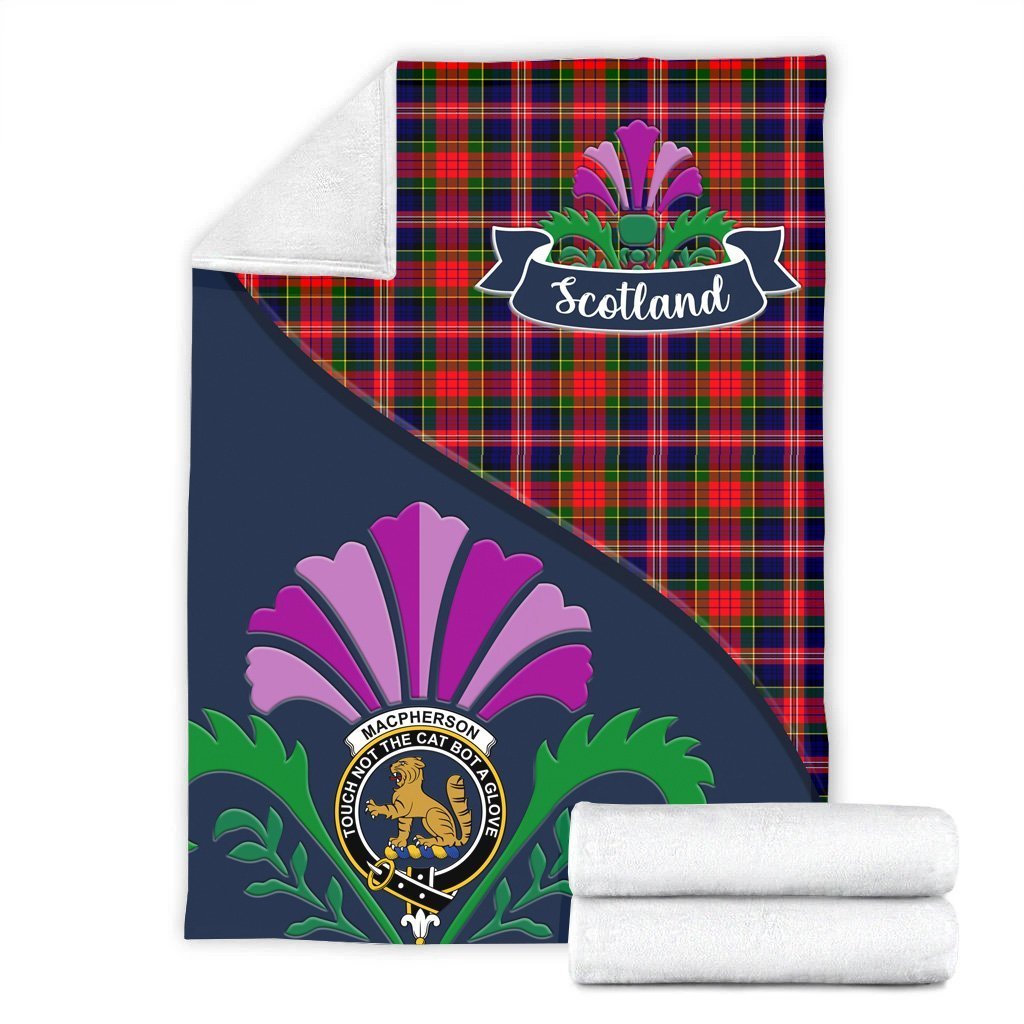 Clan MacPherson Tartan Crest Premium Blanket Thistle Style QC16 Clan MacPherson Tartan Today   