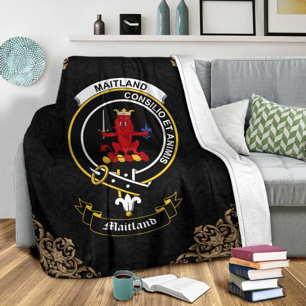 Clan Maitland Crest Tartan Premium Blanket Black BX82 Clan Maitland Tartan Today   