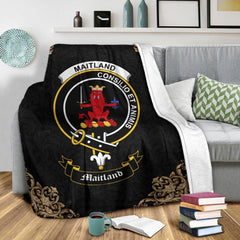 Clan Maitland Crest Tartan Premium Blanket Black BX82 Clan Maitland Tartan Today   