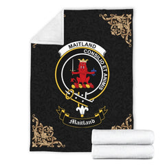 Clan Maitland Crest Tartan Premium Blanket Black BX82 Clan Maitland Tartan Today   