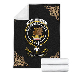Clan Majoribanks Crest Tartan Premium Blanket Black XN93 Clan Hall Tartan Today   
