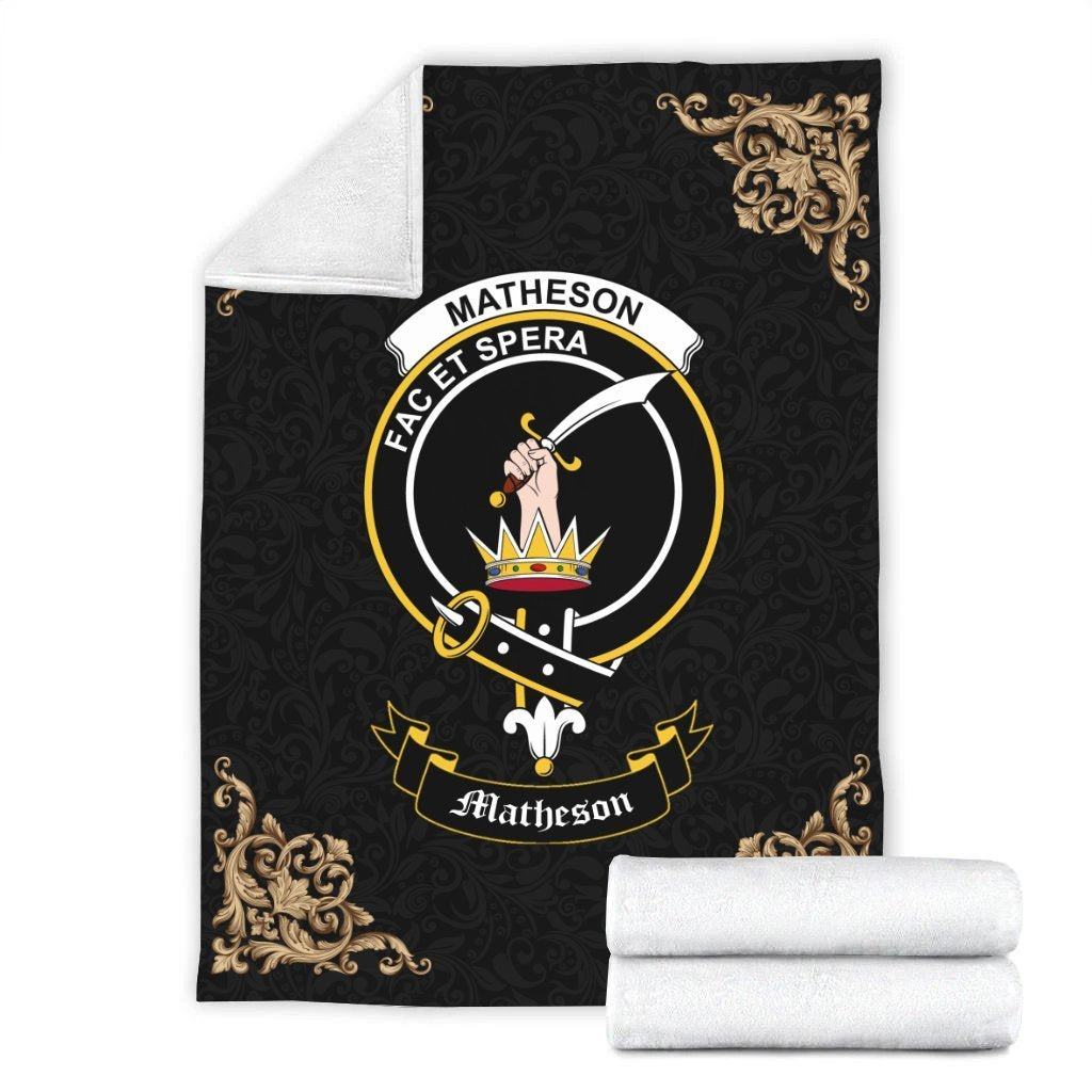 Clan Matheson Crest Tartan Premium Blanket Black HQ58 Clan Matheson Tartan Today   