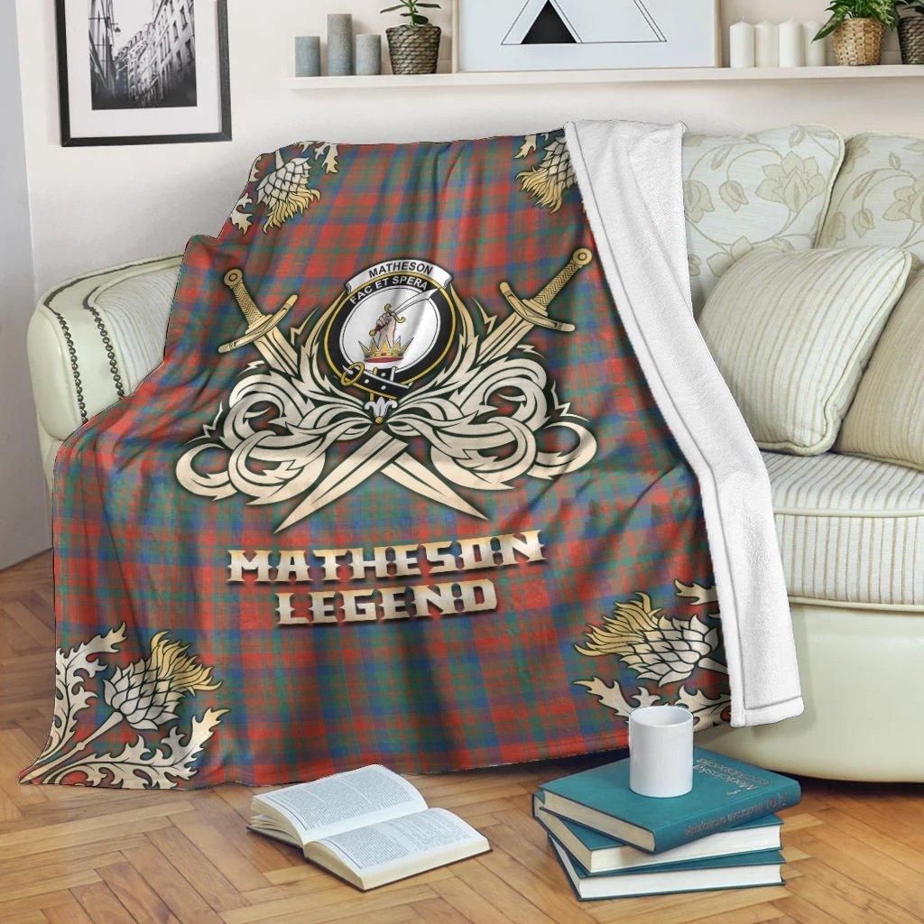 Clan Matheson Ancient Tartan Gold Courage Symbol Blanket FQ58 Clan Matheson Tartan Today   