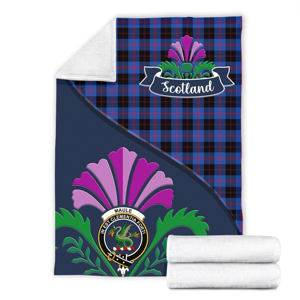 Clan Maule Tartan Crest Premium Blanket Thistle Style EM45 Clan Maule Tartan Today   