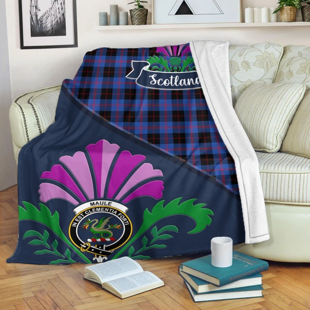 Clan Maule Tartan Crest Premium Blanket Thistle Style EM45 Clan Maule Tartan Today   