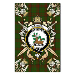 Clan Maxwell Hunting Tartan Crest Black Garden Flag  - Gold Thistle  IG42 Clan Maxwell Tartan Today   