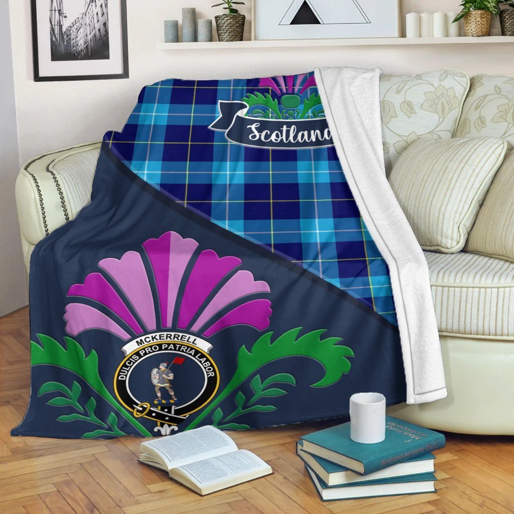 Clan McKerrell Tartan Crest Premium Blanket Thistle Style WH11 Clan Kerr Tartan Today   