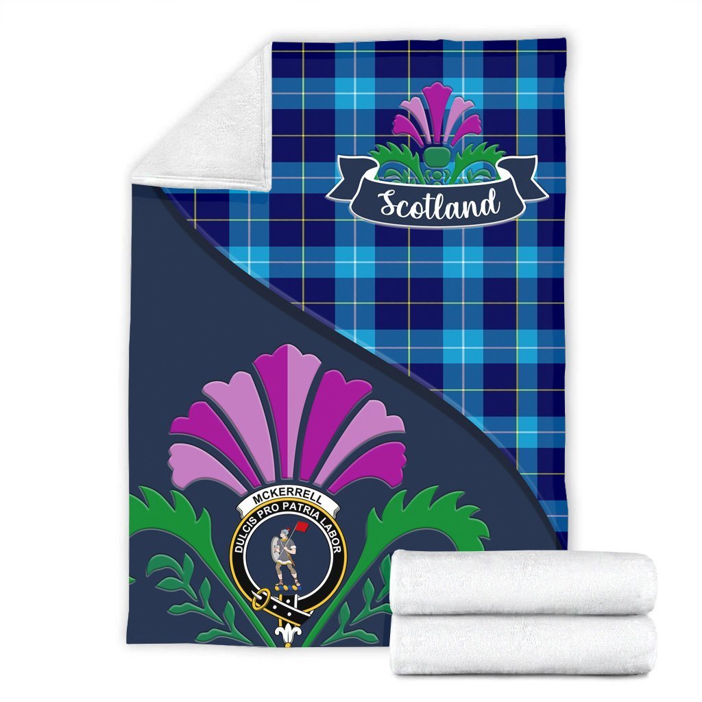 Clan McKerrell Tartan Crest Premium Blanket Thistle Style WH11 Clan Kerr Tartan Today   