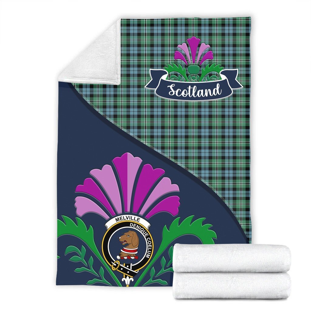 Clan Melville Tartan Crest Premium Blanket Thistle Style BQ89 Clan Melville Tartan Today   