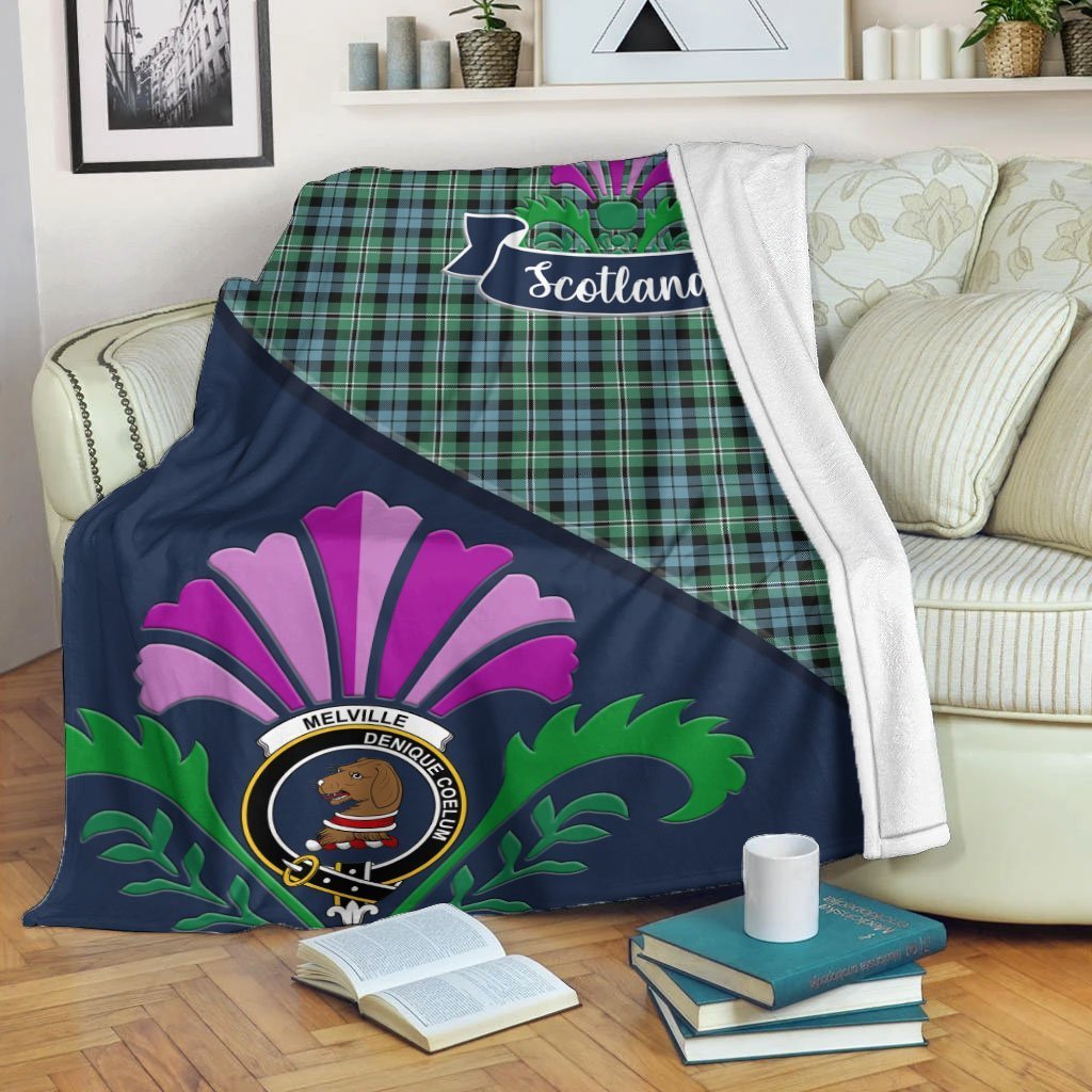 Clan Melville Tartan Crest Premium Blanket Thistle Style BQ89 Clan Melville Tartan Today   