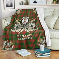 Clan Menzies Green Modern Tartan Gold Courage Symbol Blanket DJ55 Clan Menzies Tartan Today   