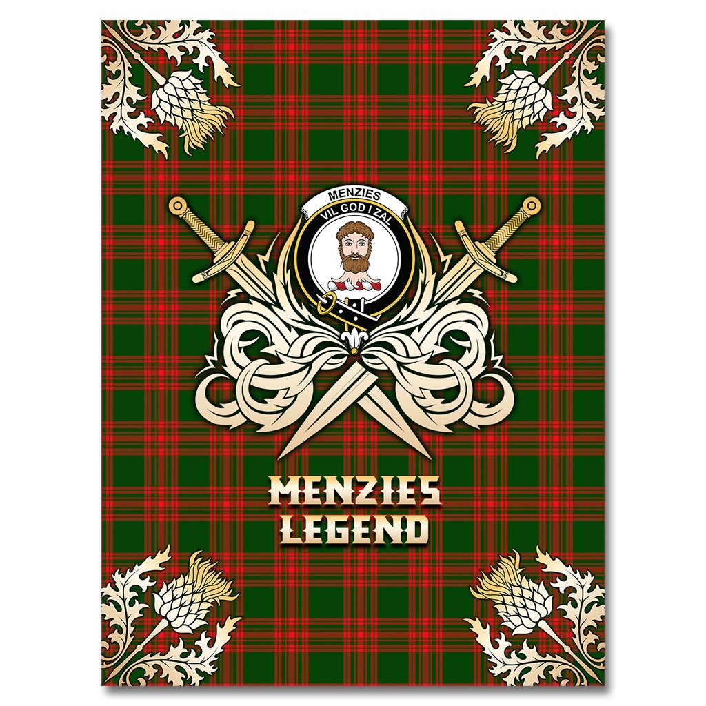 Clan Menzies Green Modern Tartan Gold Courage Symbol Blanket DJ55 Clan Menzies Tartan Today   