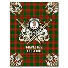 Clan Menzies Green Modern Tartan Gold Courage Symbol Blanket DJ55 Clan Menzies Tartan Today   