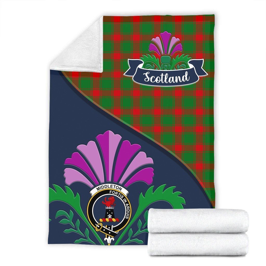 Clan Middleton Tartan Crest Premium Blanket Thistle Style AM52 Clan Middleton Tartan Today   