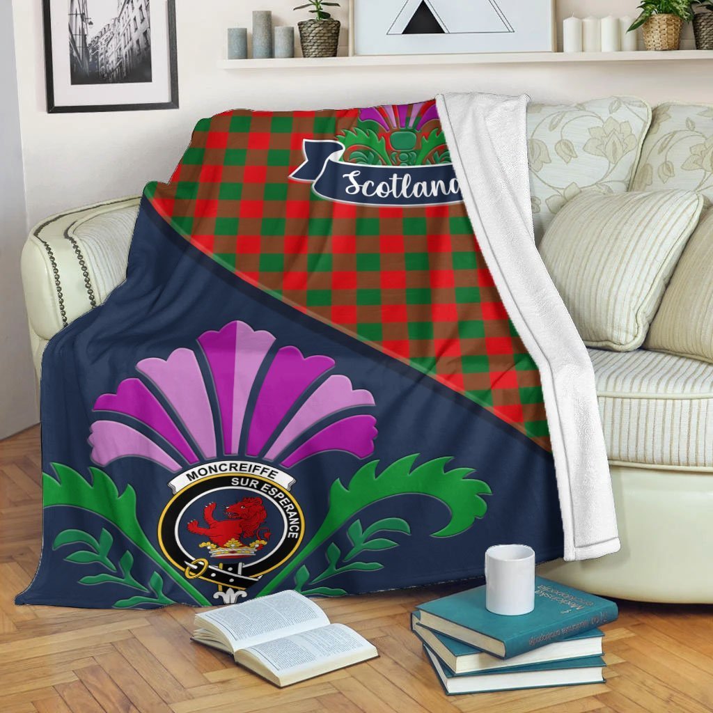 Clan Moncrieffe Tartan Crest Premium Blanket Thistle Style SI48 Clan Moncreiffe Tartan Today   