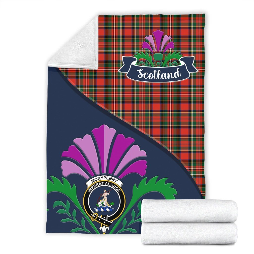 Clan Monypenny Tartan Crest Premium Blanket Thistle Style QO27 Clan Monypenny Tartan Today   