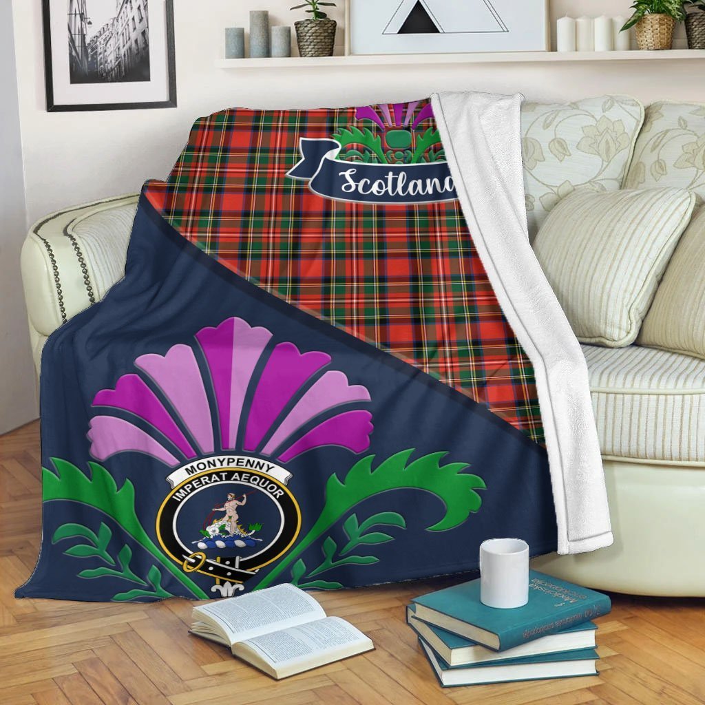 Clan Monypenny Tartan Crest Premium Blanket Thistle Style QO27 Clan Monypenny Tartan Today   