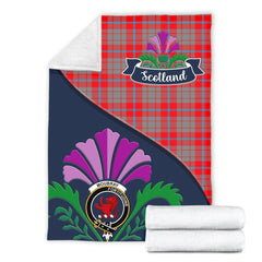 Clan Moubray Tartan Crest Premium Blanket Thistle Style MY61 Clan Moubray Tartan Today   