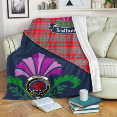 Clan Moubray Tartan Crest Premium Blanket Thistle Style MY61 Clan Moubray Tartan Today   