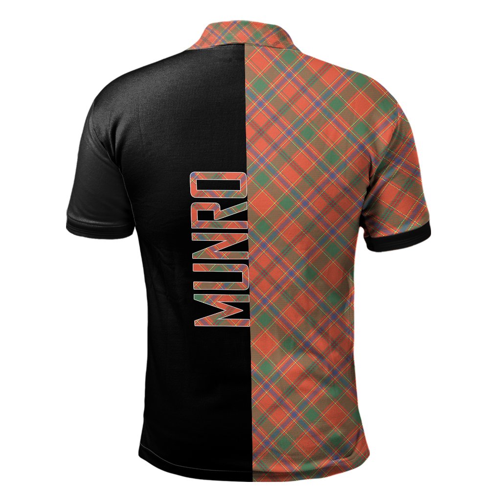 Clan Munro Ancient Tartan Polo Shirt Half of Me - Cross Style JK58 Munro Ancient Tartan Tartan Polo   