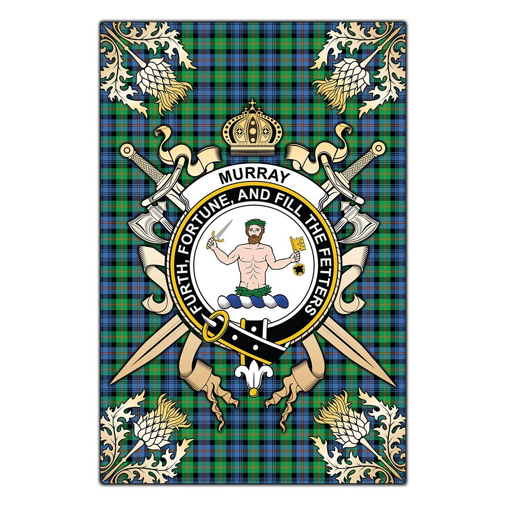 Clan Murray of Atholl Ancient Tartan Crest Black Garden Flag  - Gold Thistle  EZ74 Clan Murray Tartan Today   