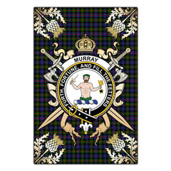 Clan Murray of Atholl Modern Tartan Crest Black Garden Flag  - Gold Thistle  GY24 Clan Murray Tartan Today   