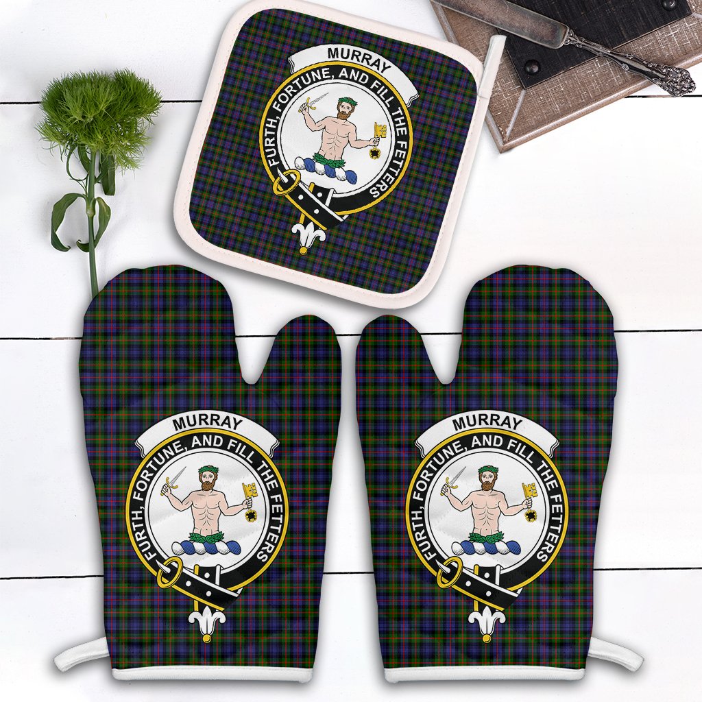 Clan Murray Of Atholl Modern Tartan Crest Oven Mitt And Pot Holder (2 Oven Mitts + 1 Pot Holder) RG82 Clan Murray Tartan Today   