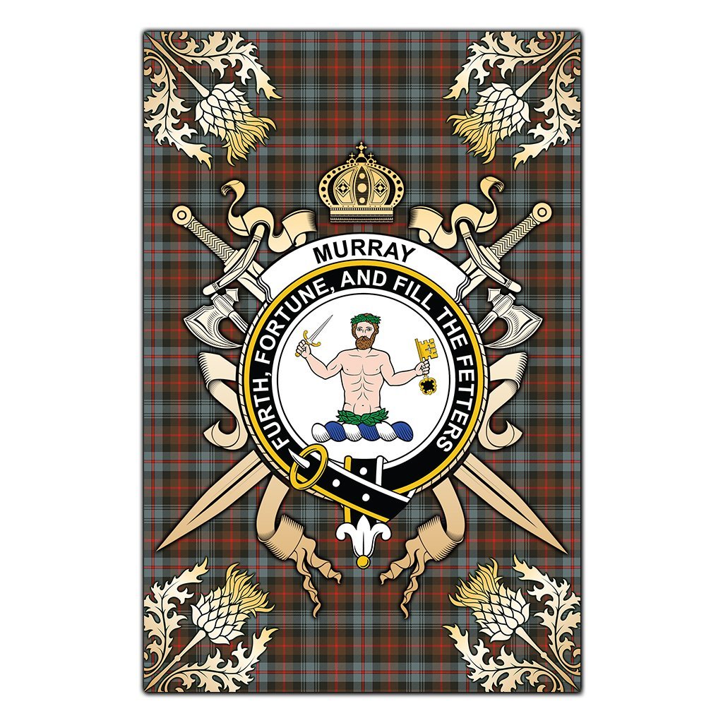 Clan Murray of Atholl Weathered Tartan Crest Black Garden Flag  - Gold Thistle  AZ28 Clan Murray Tartan Today   