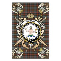 Clan Murray of Atholl Weathered Tartan Crest Black Garden Flag  - Gold Thistle  AZ28 Clan Murray Tartan Today   