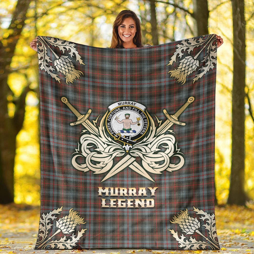 Clan Murray of Atholl Weathered Tartan Gold Courage Symbol Blanket OR36 Clan Murray Tartan Today   