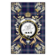 Clan Nevoy Tartan Crest Black Garden Flag  - Gold Thistle  ES67 Clan Nevoy Tartan Today   