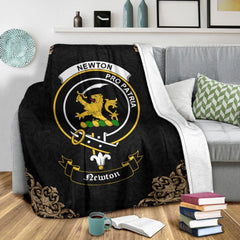 Clan Newton Crest Tartan Premium Blanket Black XN18 Clan Newton Tartan Today   