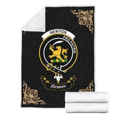 Clan Newton Crest Tartan Premium Blanket Black XN18 Clan Newton Tartan Today   