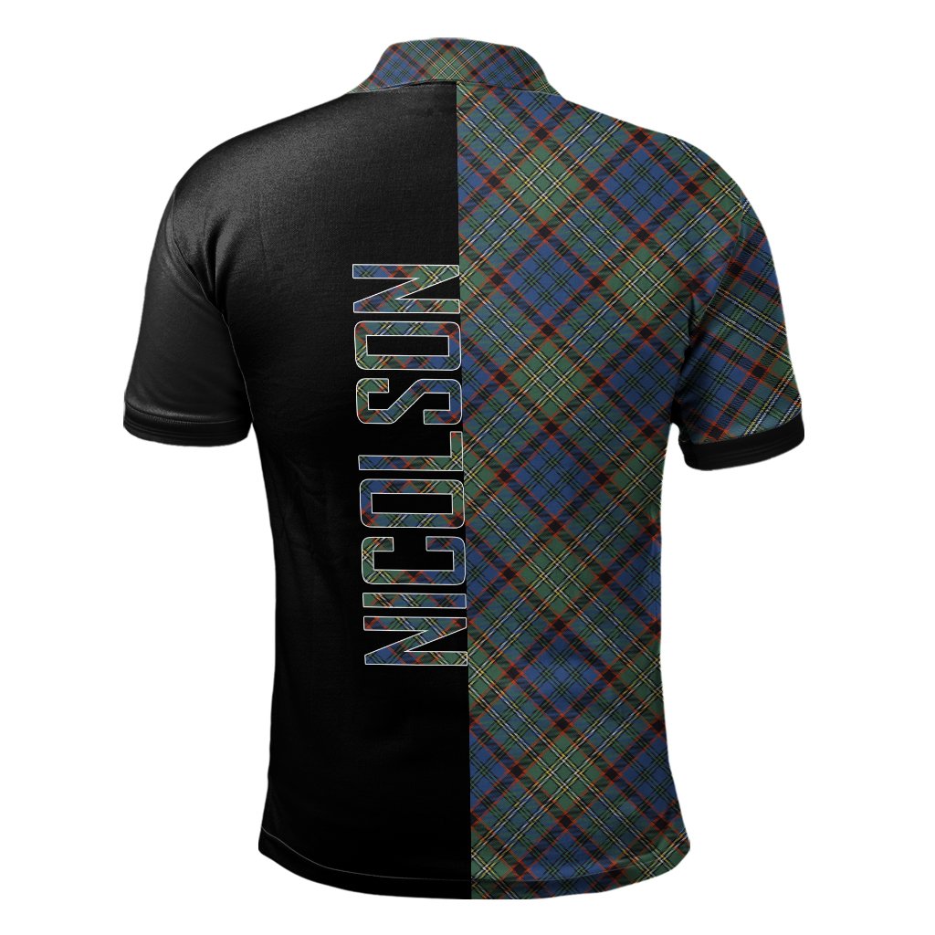 Clan Nicolson Hunting Ancient Tartan Polo Shirt Half of Me - Cross Style PF80 Nicolson Hunting Ancient Tartan Tartan Polo   