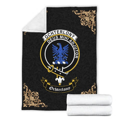 Clan Ochterlony Crest Tartan Premium Blanket Black HE71 Clan Ochterlony/ Ochterlonie Tartan Today   