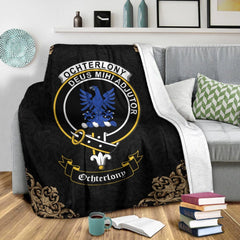 Clan Ochterlony Crest Tartan Premium Blanket Black HE71 Clan Ochterlony/ Ochterlonie Tartan Today   