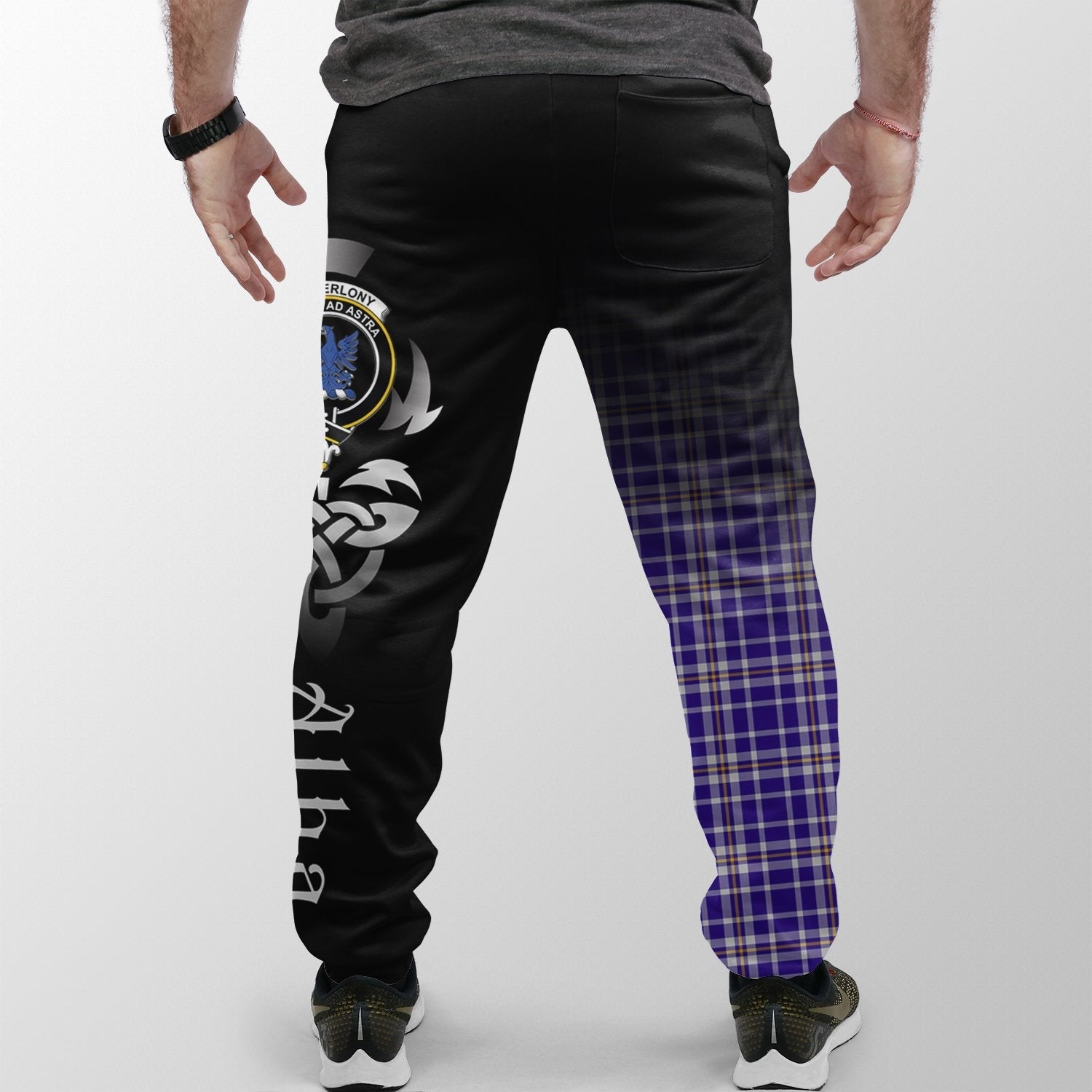 Clan Ochterlony Tartan Crest Jogger Sweatpants  Alba Celtic Style FW68 Clan Ochterlony/ Ochterlonie Tartan Today   