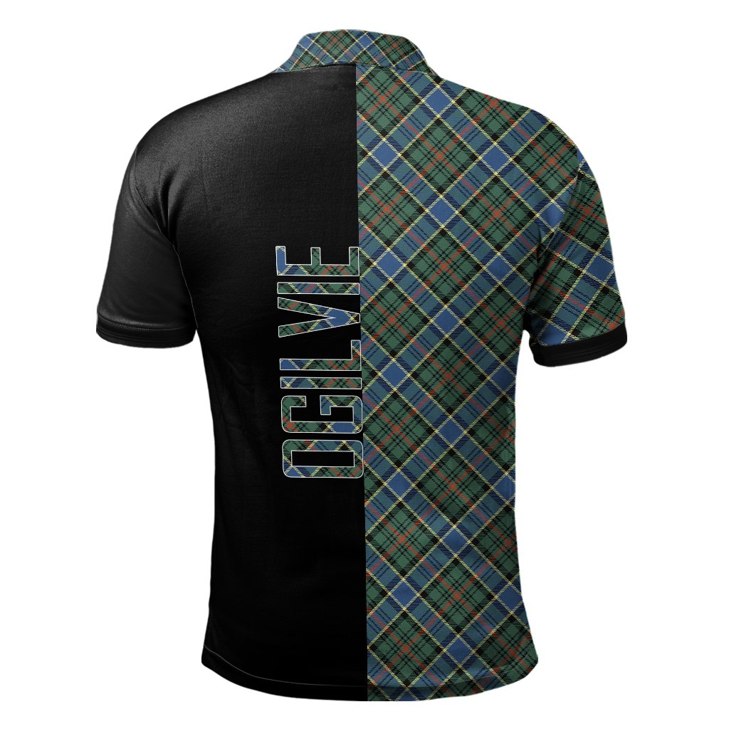 Clan Ogilvie Hunting Ancient Tartan Polo Shirt Half of Me - Cross Style JO71 Ogilvie Hunting Ancient Tartan Tartan Polo   