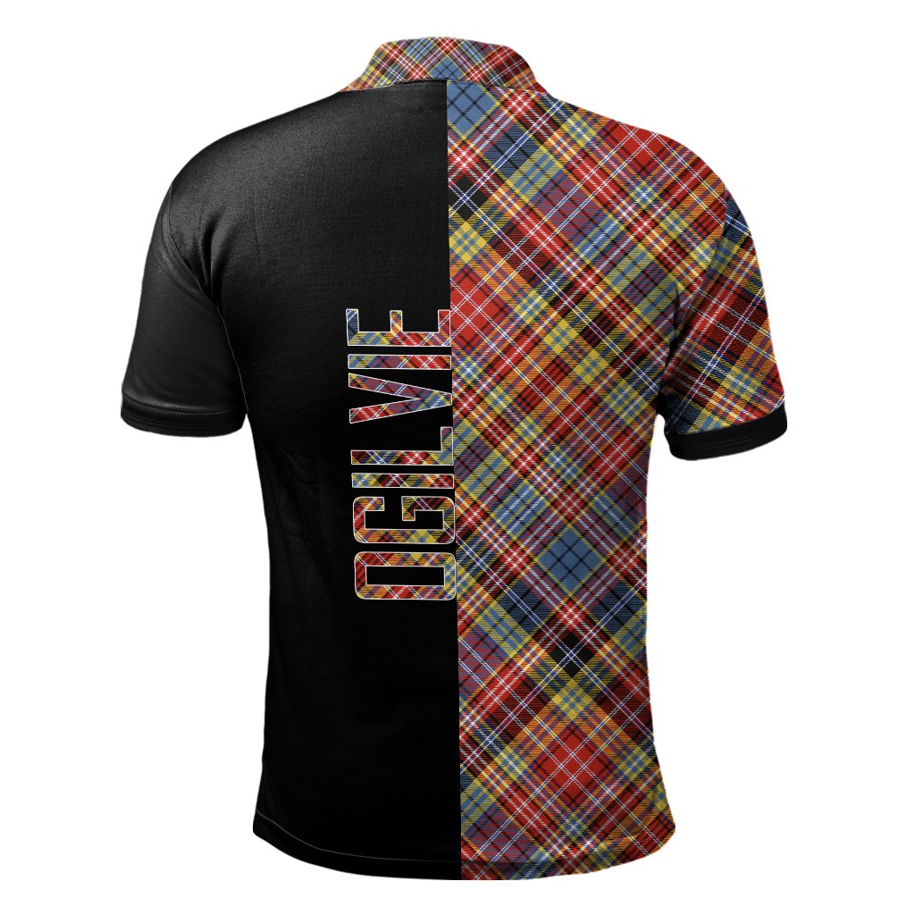 Clan Ogilvie of Airlie Ancient Tartan Polo Shirt Half of Me - Cross Style FI91 Ogilvie of Airlie Ancient Tartan Tartan Polo   