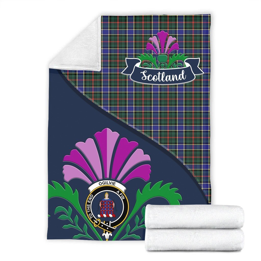 Clan Ogilvie Tartan Crest Premium Blanket Thistle Style DM71 Clan Ogilvie Tartan Today   